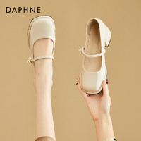 DAPHNE 達芙妮 瑪麗珍女鞋高跟鞋2024新款法式方頭溫柔晚晚鞋粗跟白色單鞋