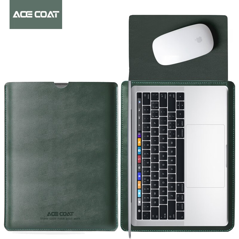 ACE COAT牛皮电脑包适用苹果笔记本Macbook Pro14内胆Air13.6 M3 M2保护套 【电脑包】墨绿 Pro16.2英寸（2023 M3）