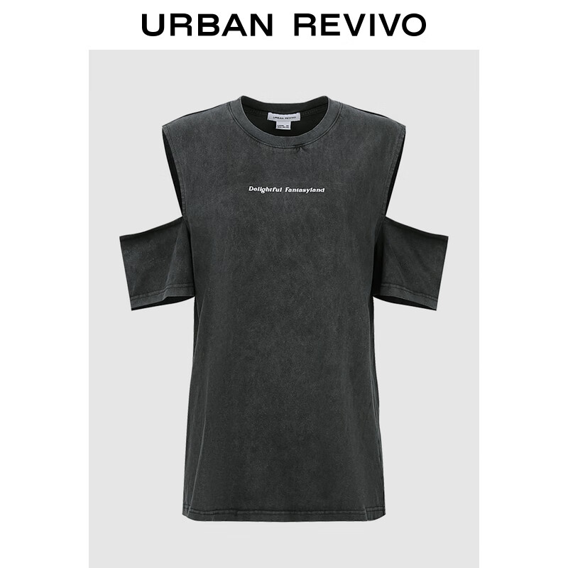UR2024夏季女装潮流休闲设计感肩部镂空字母T恤UWV440211 黑色 XS