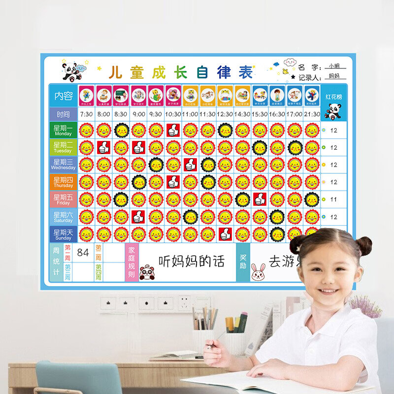 飞博士（Flybook）儿童成长自律表磁性励墙贴幼儿园小计划表家用学习课程表小孩子红花表扬贴纸积分卡