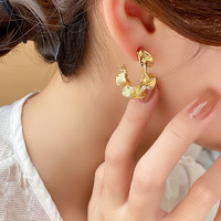 MOEFI 茉妃 s925銀針金屬風波浪C形耳釘個性設計感耳環百搭氣質通勤耳飾 波浪C形耳釘-金色
