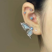 MOEFI 茉妃 925銀針藍色蝴蝶耳環時尚飾品小眾設計耳釘感時尚百搭耳飾 藍色