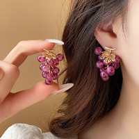 MOEFI 茉妃 田園風紫色葡萄流蘇耳環甜美清新個性耳釘時尚設計百搭耳飾女 紫色葡萄耳釘