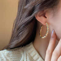 MOEFI 茉妃 s925銀針歐美鋯石幾何C形耳環時尚輕奢新款耳圈簡約輕奢感耳 鋯石幾何C形耳環