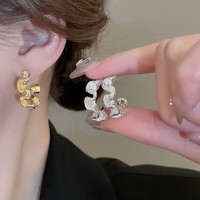 Trendolla 925銀針波浪形耳釘輕奢風復古氣質耳環時尚通勤簡約感耳飾女