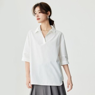 INMAN 茵曼 不规则设计感通勤白衬衣女2024夏季舒适宽松慵懒短袖衬衫