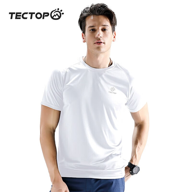 探拓（TECTOP）速干衣男户外速干t恤轻薄短袖女舒适透气弹力运动支持 男款白色 M