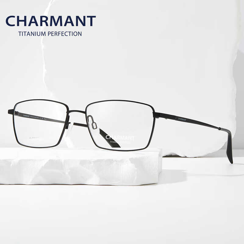 夏蒙（Charmant）眼镜架商务方框钛合金眼镜框男CH29521 BK-黑色 仅镜框