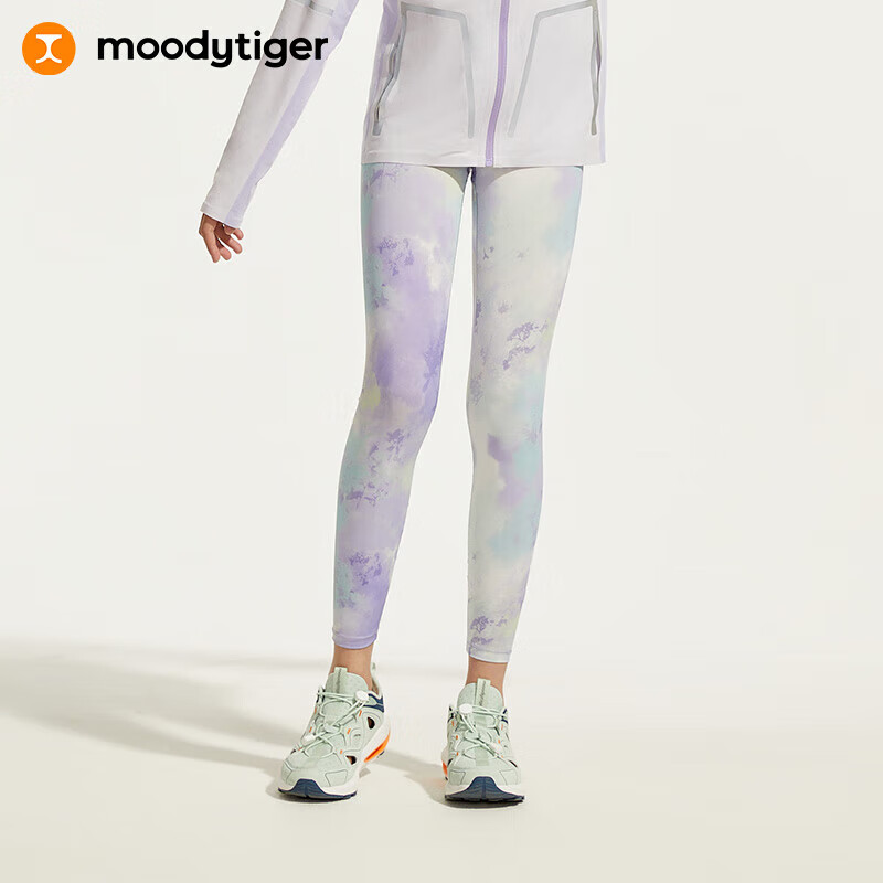 moodytiger女童瑜伽裤夏季户外防晒凉感儿童运动紧身裤子| 小轻风 潘多拉紫 150cm