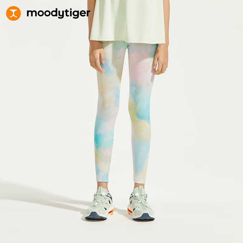 moodytiger女童瑜伽裤夏季户外防晒凉感儿童运动紧身裤子| 小轻风 氤梦粉 170cm