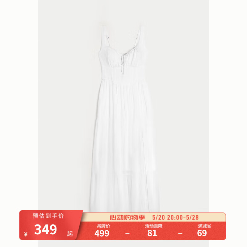 HOLLISTER24夏季甜辣侧边抽褶加长款吊带连衣裙女 KI359-4169 白色 M（155/92A）短版