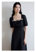 百億補貼：DUSHU 獨束 大碼女裝赫本風方領氣質小黑裙夏裝赫本風連衣裙