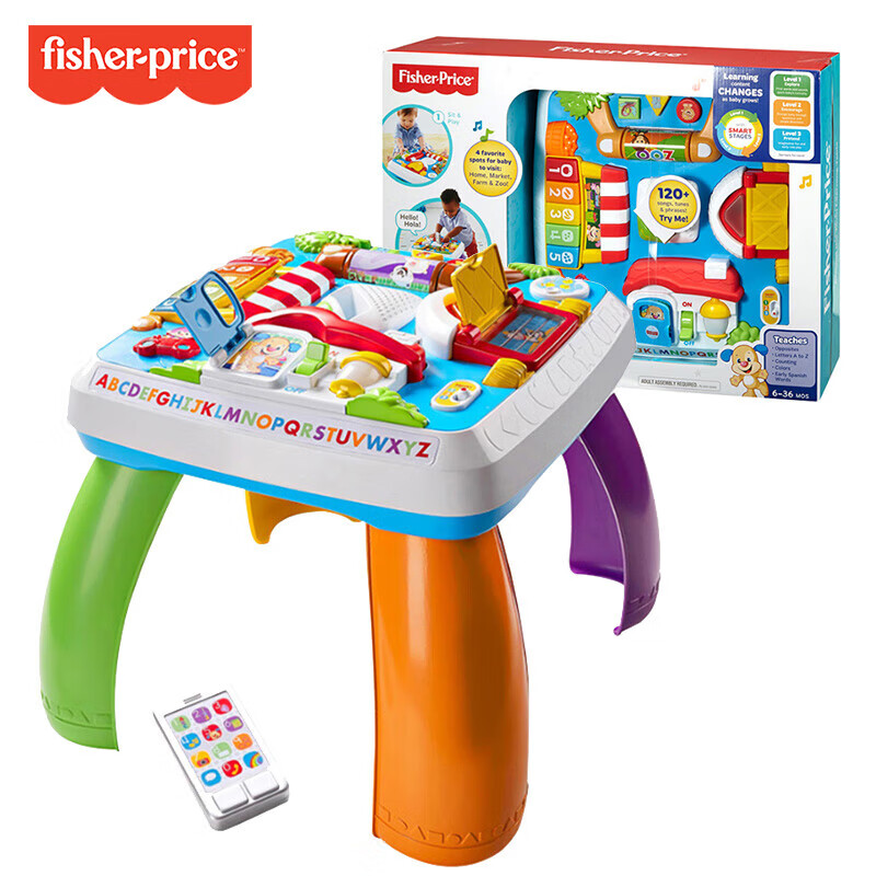 费雪（Fisher-Price）智玩宝宝学习桌多功能双语音乐游戏桌早教婴儿玩具1-3岁 智玩学习桌DWN37