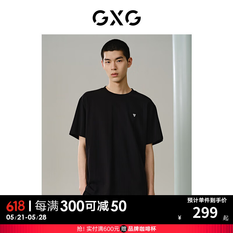 GXG男装 黑色时尚休闲短袖T恤2024年夏季G24X442108 黑色 165/S