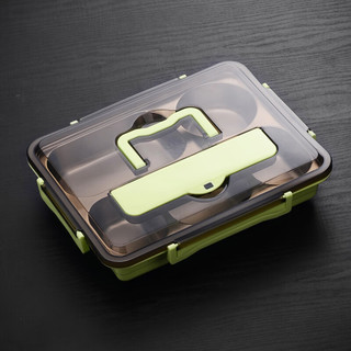 保暖饭盒304不锈钢保温便携饭盒学生密封饭盒儿童餐盘快餐盒分格A 北欧绿 中号三格+餐具