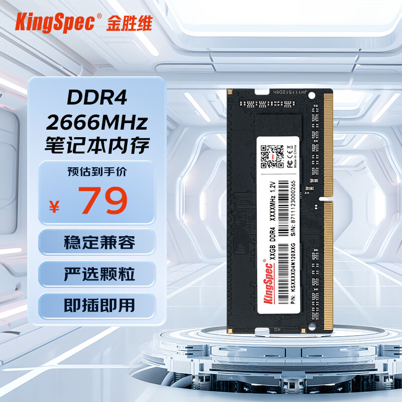 金胜维（KingSpec） DDR4单条 笔记本内存条 原字颗粒内存  稳定不蓝屏 【笔记本DDR4 2666】4G 笔记本内存条
