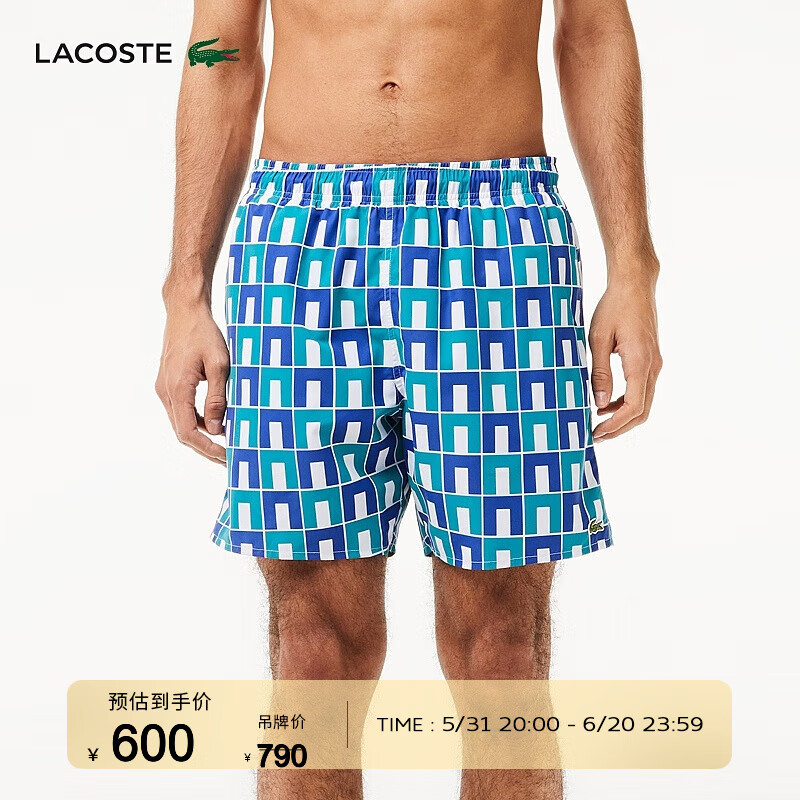 LACOSTE法国鳄鱼男装24年夏季拼色格纹短裤时尚运动短裤|MH7628 IS8/蓝绿拼色 L/180