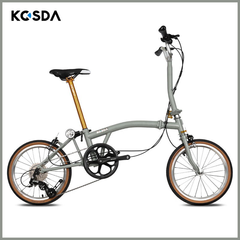 KOSDA16寸超轻便携变速成人铬钼钢国产小布通勤休闲折叠自行车可上地铁 灰色（铬钼钢）16寸 禧玛诺8速
