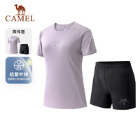 88VIP：CAMEL 駱駝 運動速干套裝女士2024夏季新款情侶跑步健身防紫外線兩件套裝