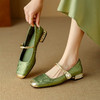 BELAMINIGA 敲美復古綠色中式刺繡國風低跟水鉆法式瑪麗珍單鞋女平底配裙子 綠色 38