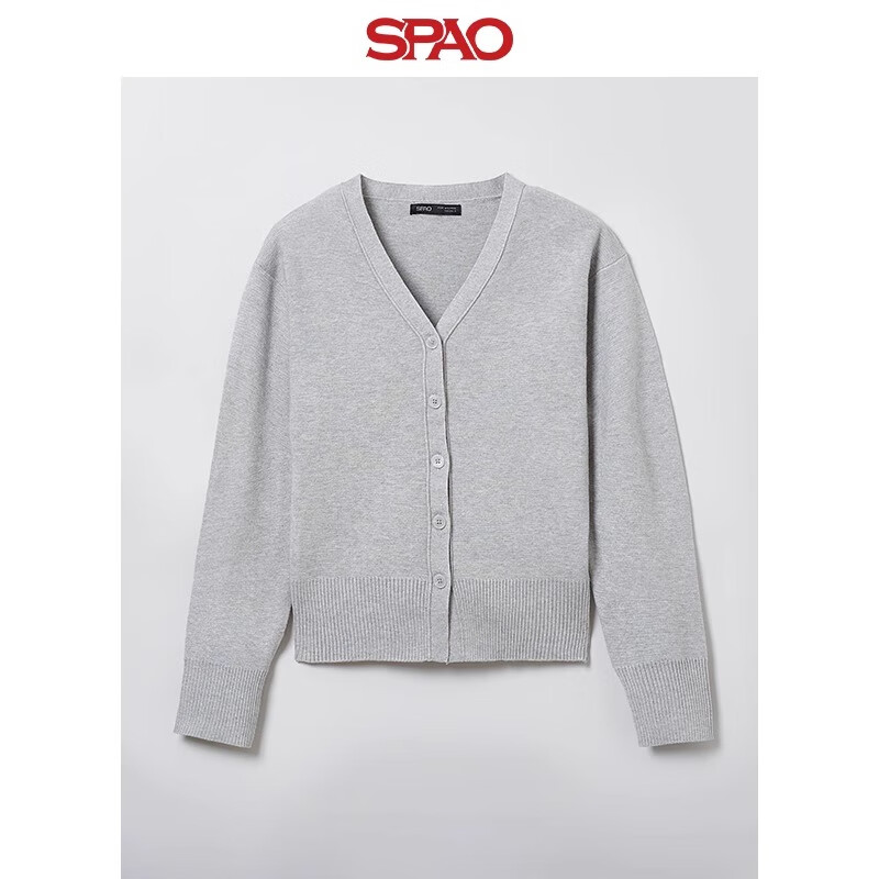 SPAO韩国同款2024年春季新款女士休闲时尚V领毛衣开衫SPCKE12W03 灰色 S