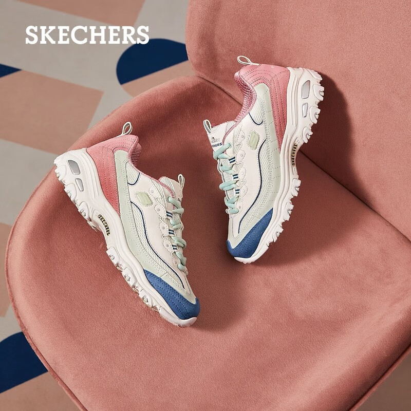斯凯奇（Skechers）奶茶熊休闲运动鞋女跑步鞋子女厚底增高13167 白桃冰淇淋/NTPK 36.5