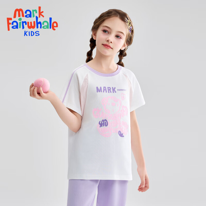 马克华菲2024女童短袖儿童宽松半袖洋气宝宝上衣T恤 白色 120cm