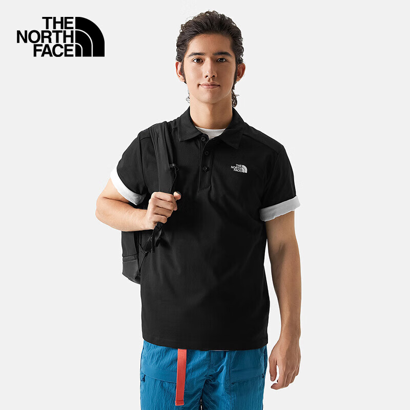 The North Face北面短袖Polo男户外舒适透气短袖T恤5B46 黑色/JK3 S