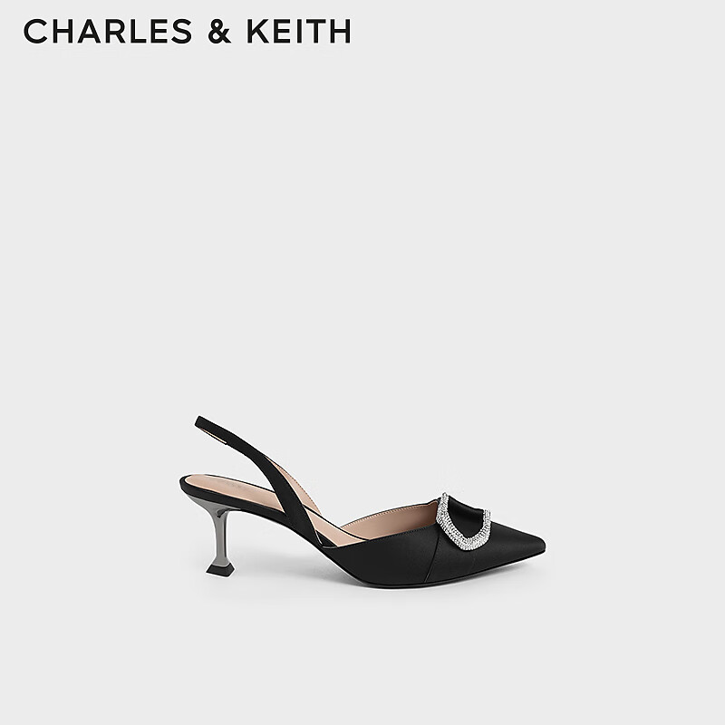 CHARLES&KEITHSL1-60280418 Gabine环扣饰气质尖头高跟凉鞋女 Black黑色 35