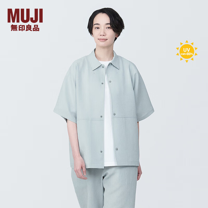 无印良品（MUJI）Labo男女通用 防紫外线 具有防污性能的 短袖衬衫 防晒 BF1B4C4S 浅蓝色 L 175/92A