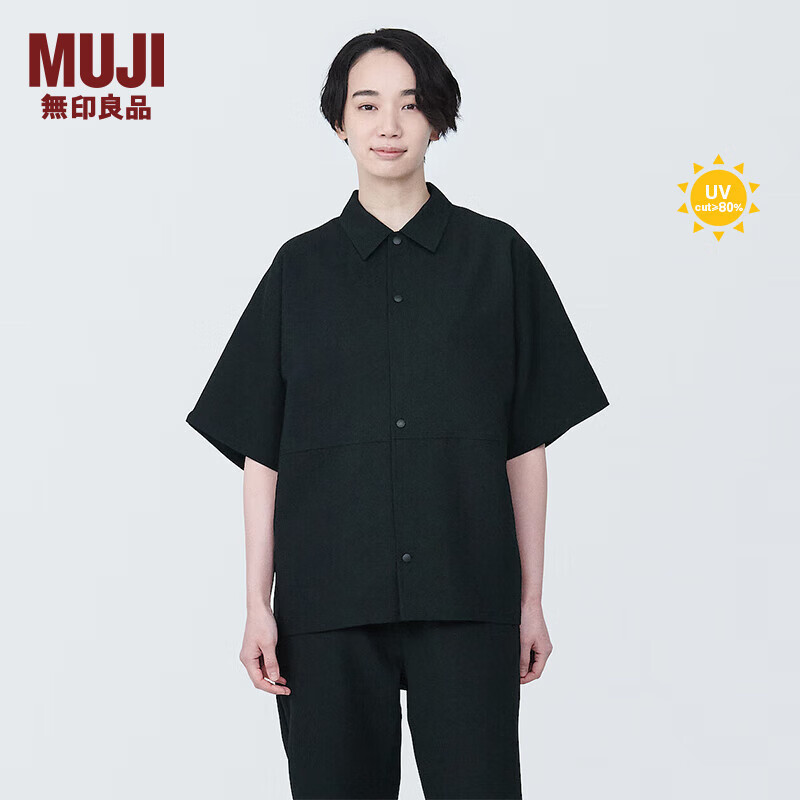 无印良品（MUJI）Labo男女通用 防紫外线 具有防污性能的 短袖衬衫 防晒 BF1B4C4S 黑色 M 170/88A