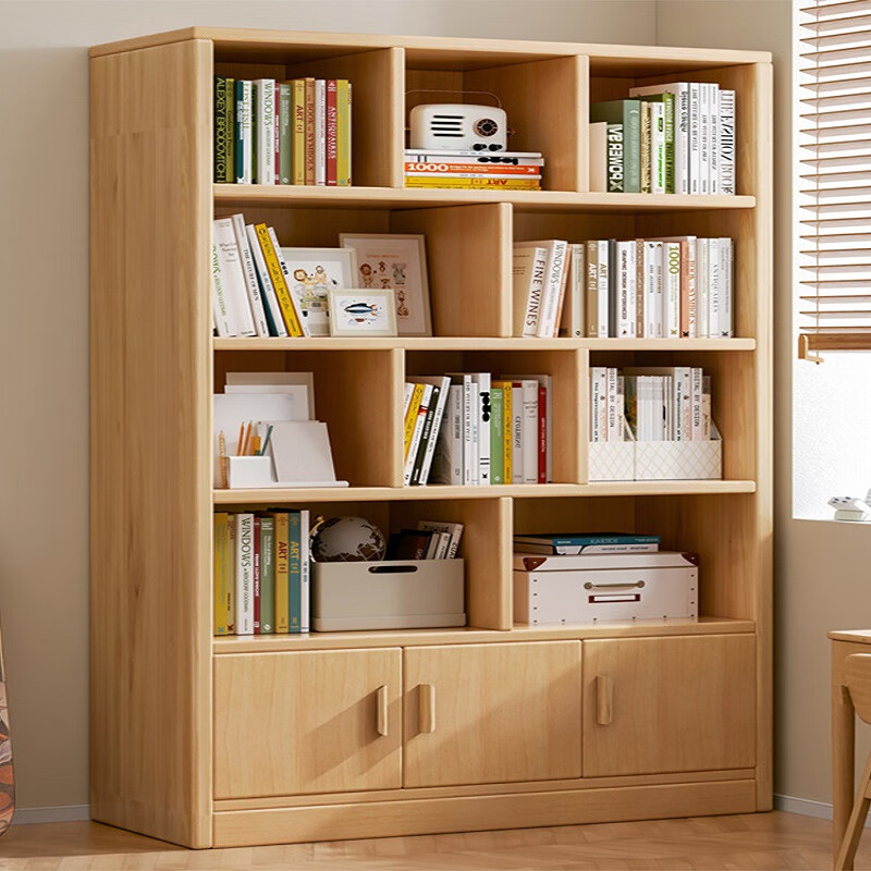 实采（SHICY）实木书架落地置物架多层客厅靠墙柜子储物柜收纳家用书柜 60cm-原木纹色