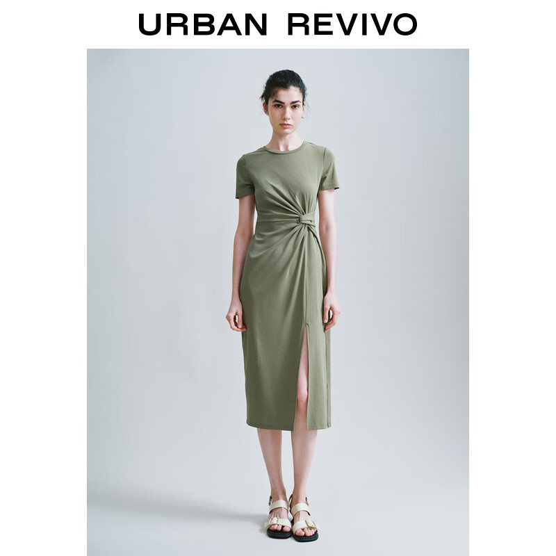 UR2024夏季女装时尚设计感扭结开衩修身连衣裙UWH740032
