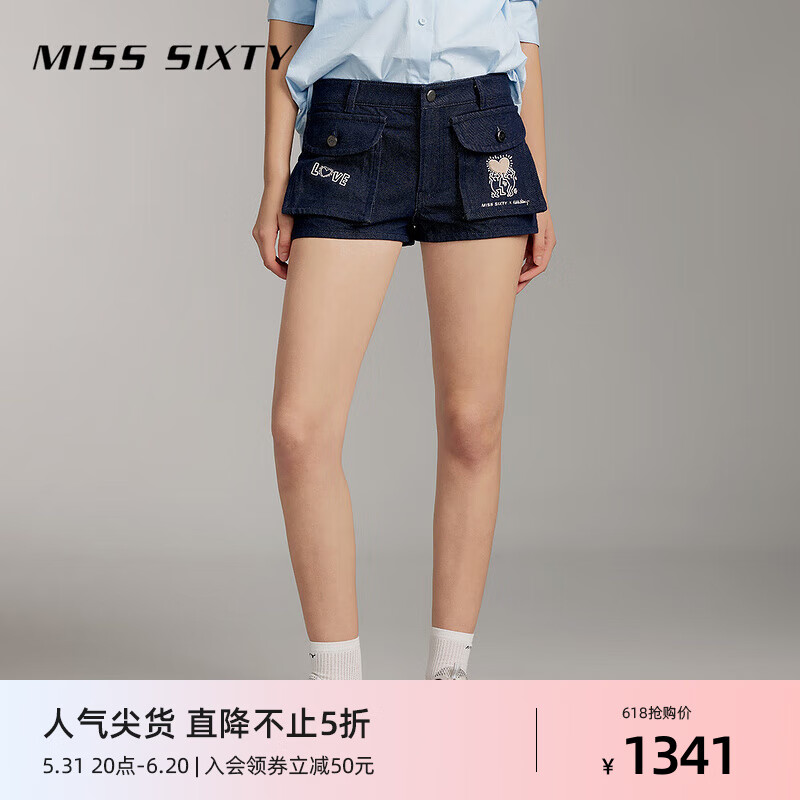 MISS SIXTY x Keith Haring 跨界合作系列2024夏季牛仔短裤女 深蓝 26