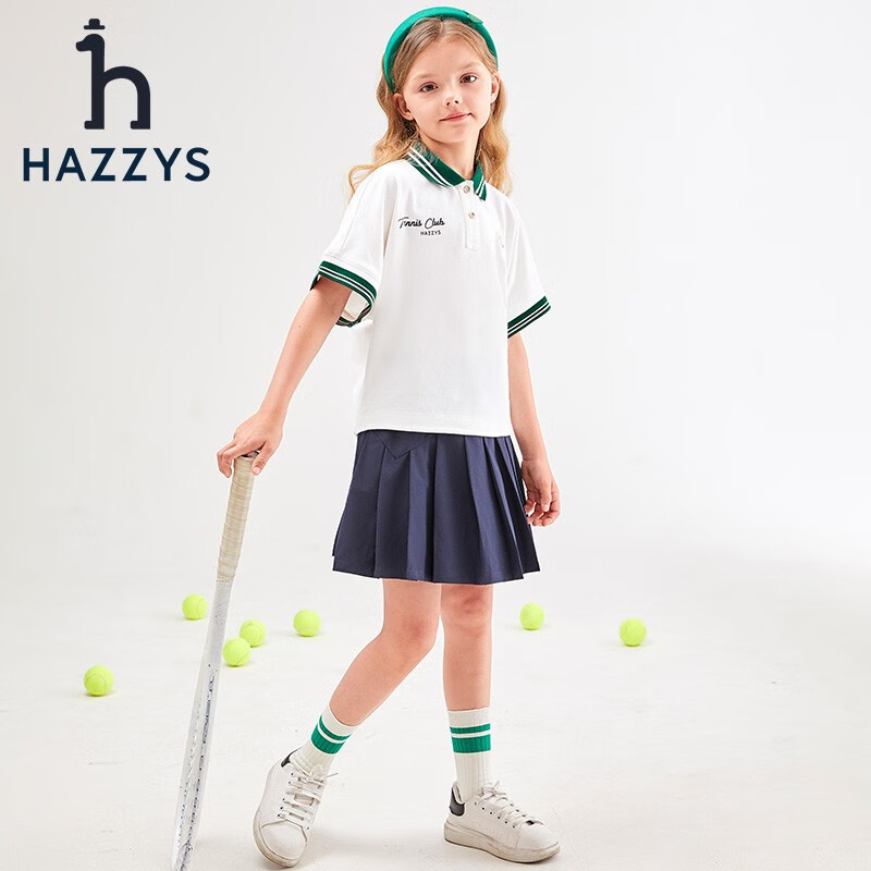 哈吉斯（HAZZYS）品牌童装女童夏弹力宽松透气凉爽运动风短袖polo衫 本白 145
