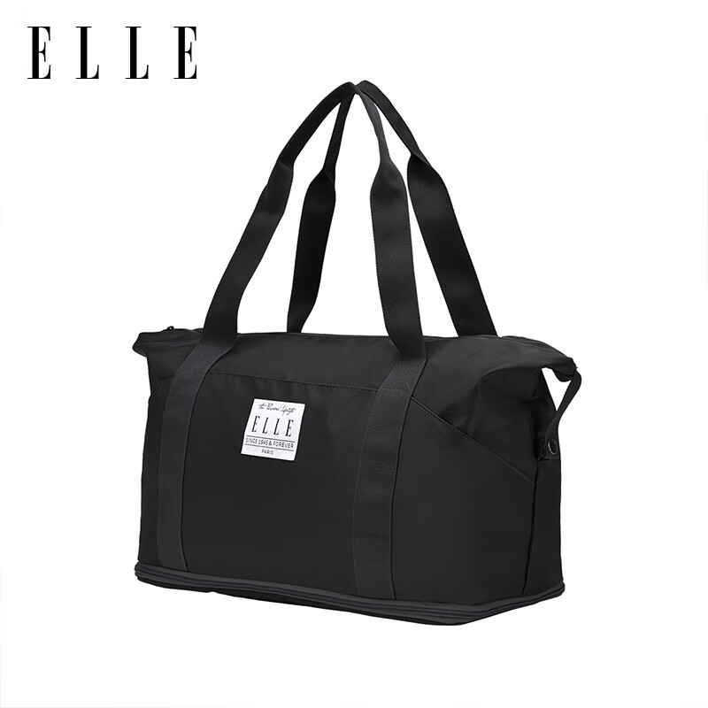ELLE旅行包行李包多功能大容量手提包旅游出差可扩展套拉杆挂行李箱包 黑色 粉色