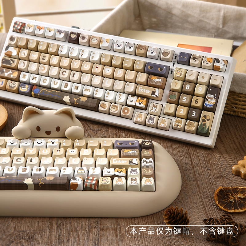 键设宇宙原创猫狗贴贴键帽MAO高度五面热升华142键机械键盘键帽