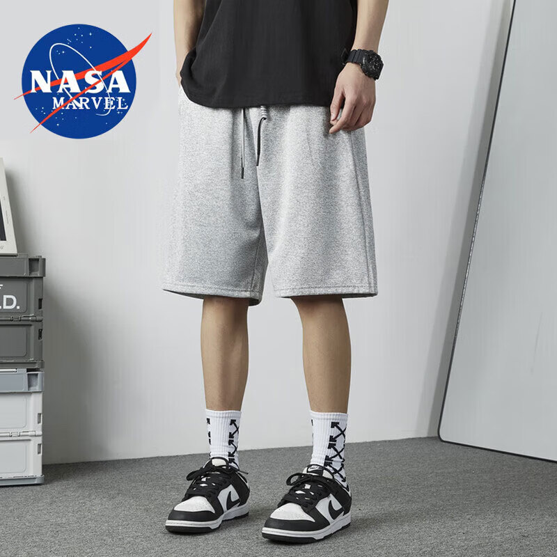 NASA MARVEL短裤男2024夏季中青年男士运动休闲五分纯色沙滩裤 灰色 4XL