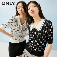 ONLY 奧萊櫻桃棋盤格設計感翻領短袖針織衫女