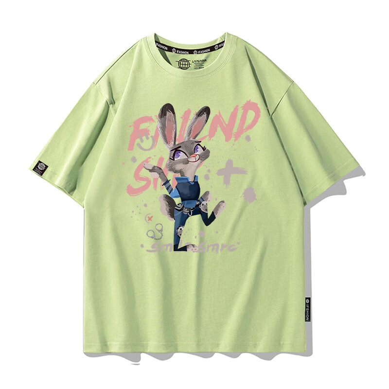 氧摩朱迪和尼克联名夏季体恤短袖T恤男童迪士尼疯狂动物城衣服潮半袖 短袖绿色2 120cm