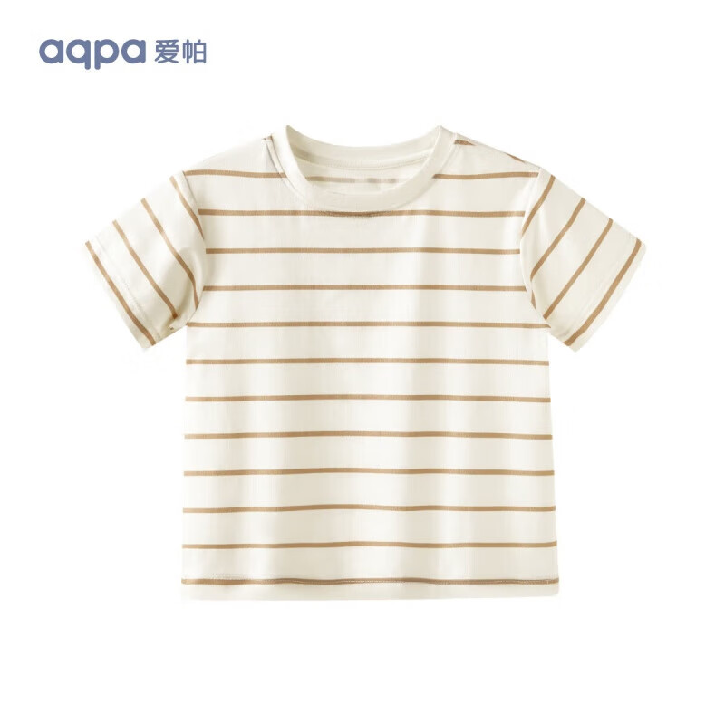 aqpa儿童撞色短袖T恤【速干防刮防晒】夏季男童女童条纹上衣 咖色条纹 150cm
