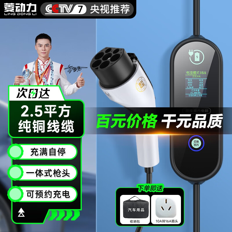 菱动力（LINGDONGLI）随车充电枪充电桩 新能源电动汽车充电器 比亚迪特斯拉蔚来小鹏五菱宏光mini通用 8/16A 3.5kw 3米
