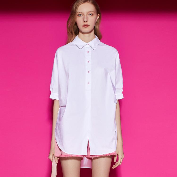 Juicy Couture橘滋【春夏款】甜酷Logo纽扣立体侧褶连袖廓型女式衬衫