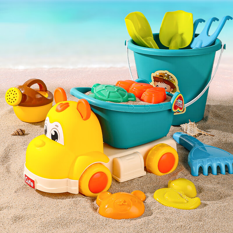 奥智嘉 儿童沙滩戏水玩具套装户外玩沙宝宝洗澡早教工具铲子挖沙玩沙土玩雪小熊工程车 11件套
