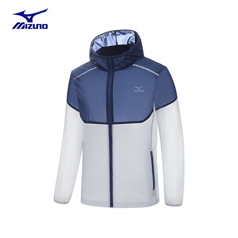 Mizuno 美津浓 户外皮肤衣男夏季透气轻便冰丝钓鱼徒步外套男 灰色/深蓝 M