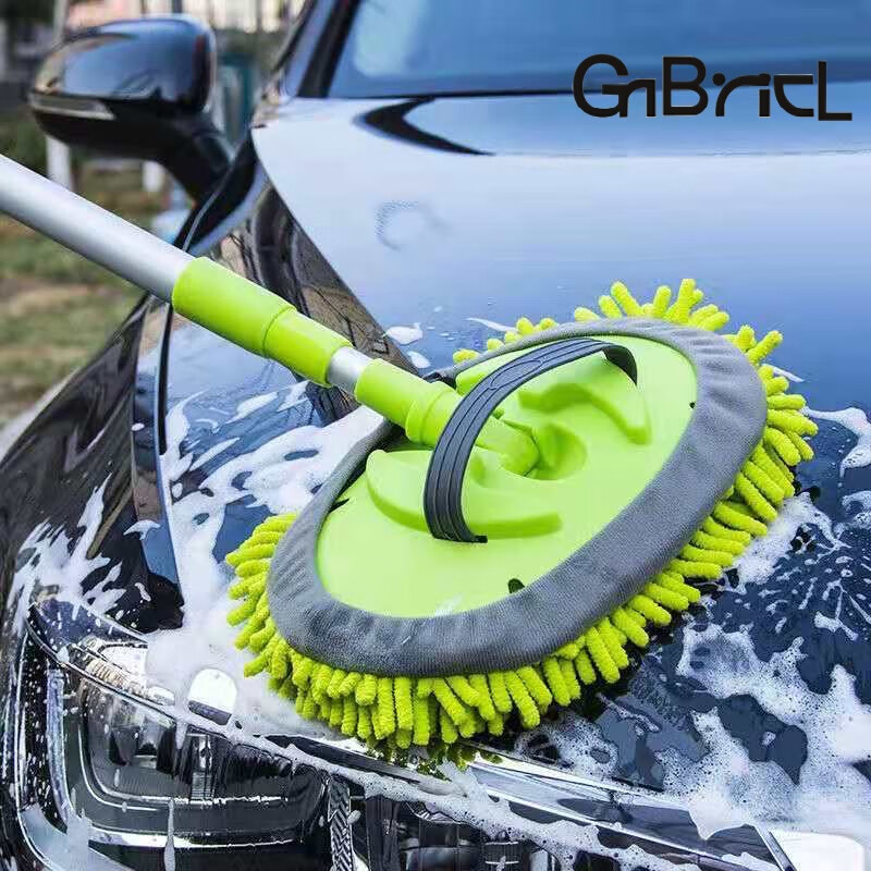 GNBRICL洗车拖把刷车擦车掸子毛刷子软毛拖把不伤车替换清洗套装 【双节】不锈钢款十备用套