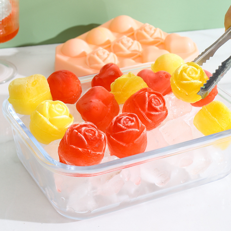 冰块模具玫瑰冰格食品级硅胶家用制冰盒冰箱带盖自制迷你分格