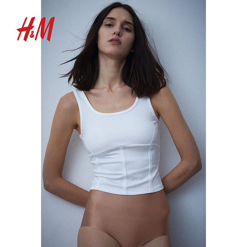 H&M女士2024夏季内衣内裤高腰无痕舒适亲肤三角裤2条装0307239 深米色 155/85