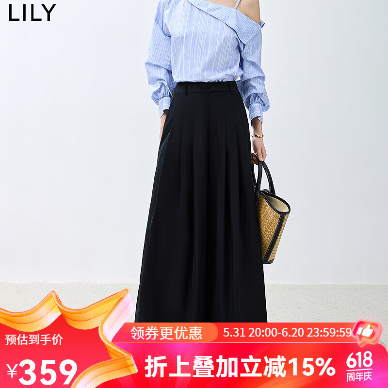 LILY2024夏舒适时尚日常通勤休闲裤松弛感显瘦宽松阔腿裤子女 510黑色 XL