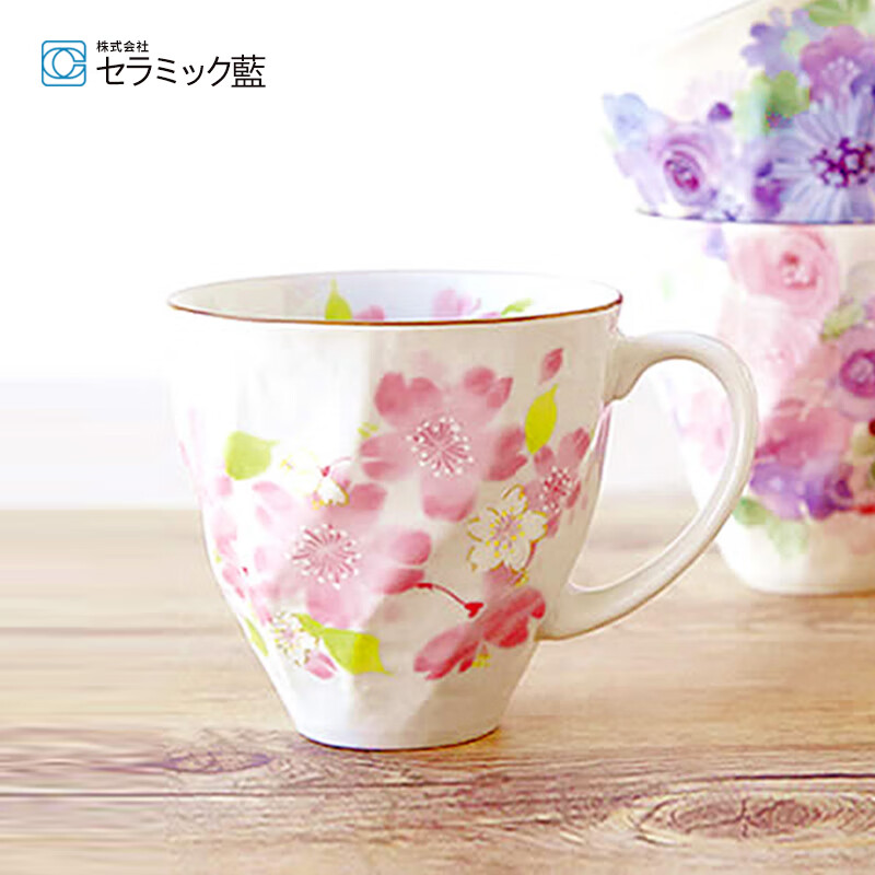 &藍（andai）日本制陶瓷茶杯马克杯水杯子带杯垫套装日式美浓烧茶具家用杯 华甘露 套装礼盒